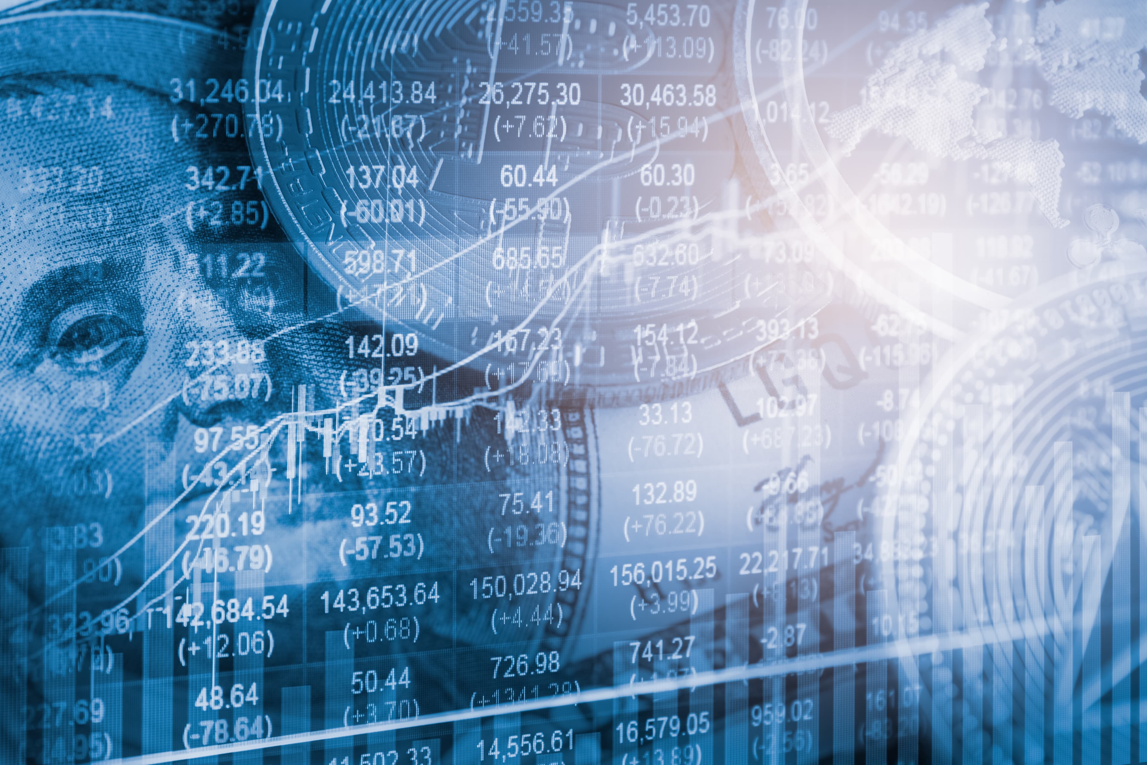 Financial data overlay representing merit scholarship application support